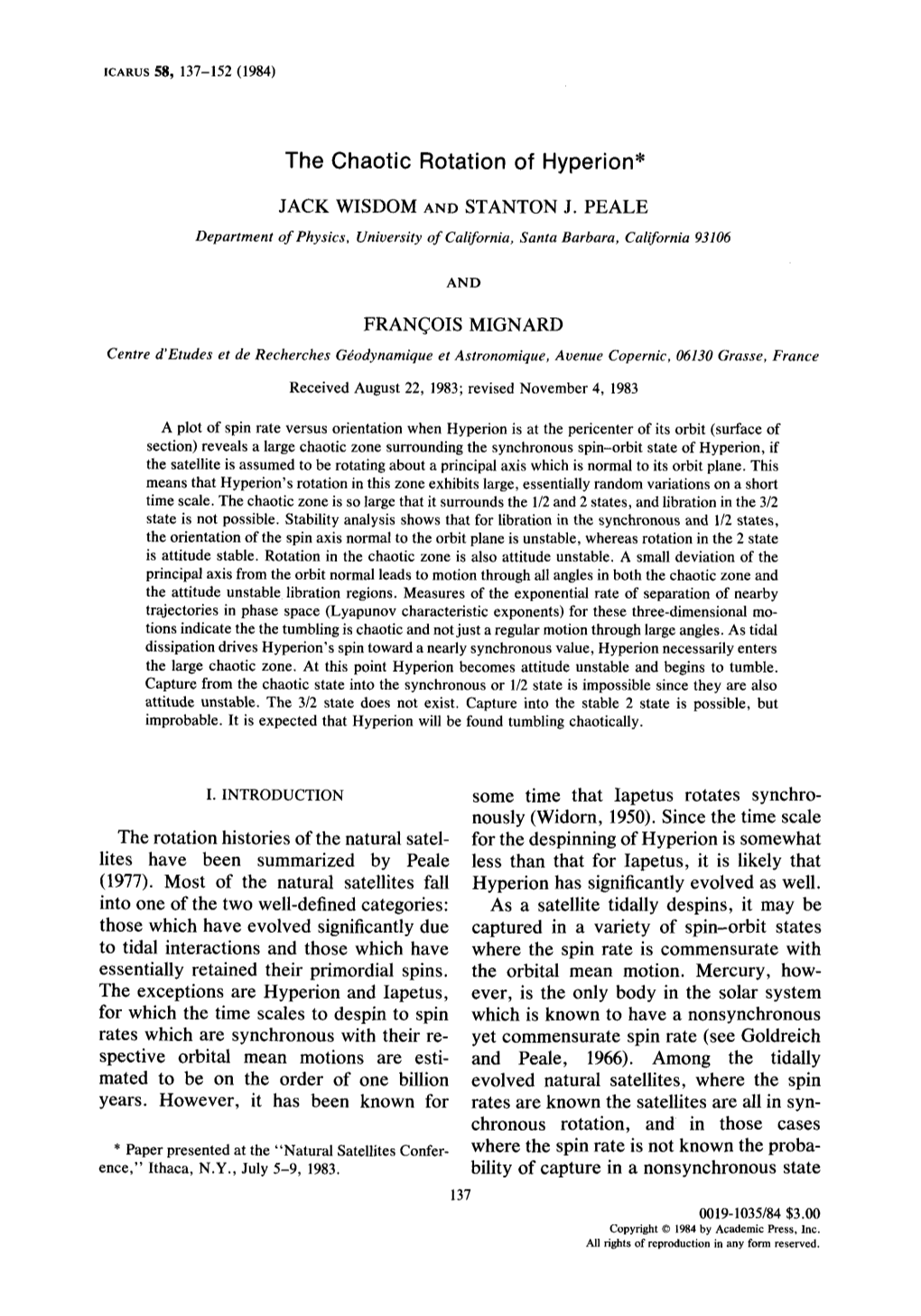 The Chaotic Rotation of Hyperion*