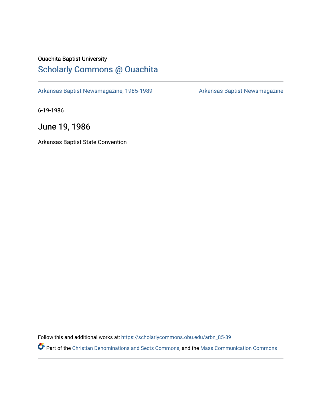 Scholarly Commons @ Ouachita June 19, 1986