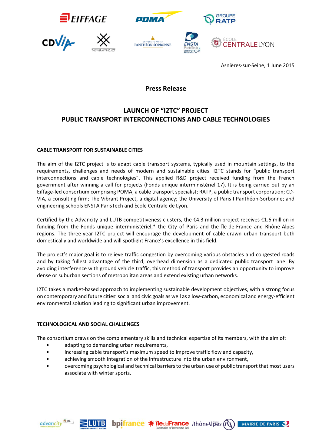 Project Public Transport Interconnections and Cable Technologies