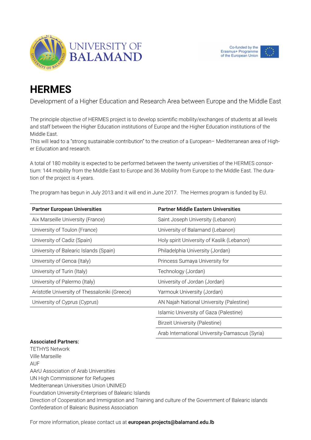 HERMES Development of a Higher Education and Research Area Between Europe and the Middle East