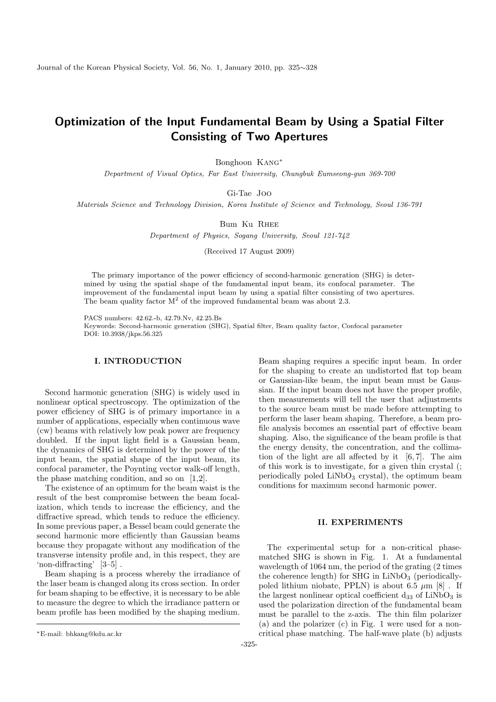Optimization of the Input Fundamental Beam by Using a Spatial Filter Consisting of Two Apertures