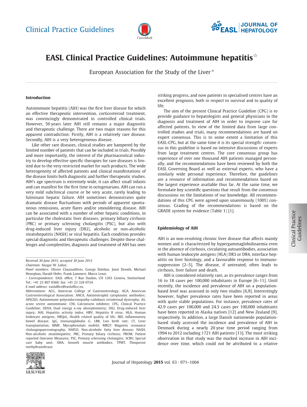 EASL Clinical Practice Guidelines: Autoimmune Hepatitisq