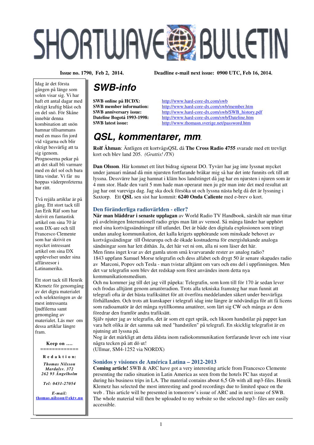 SWB-Info QSL, Kommentarer