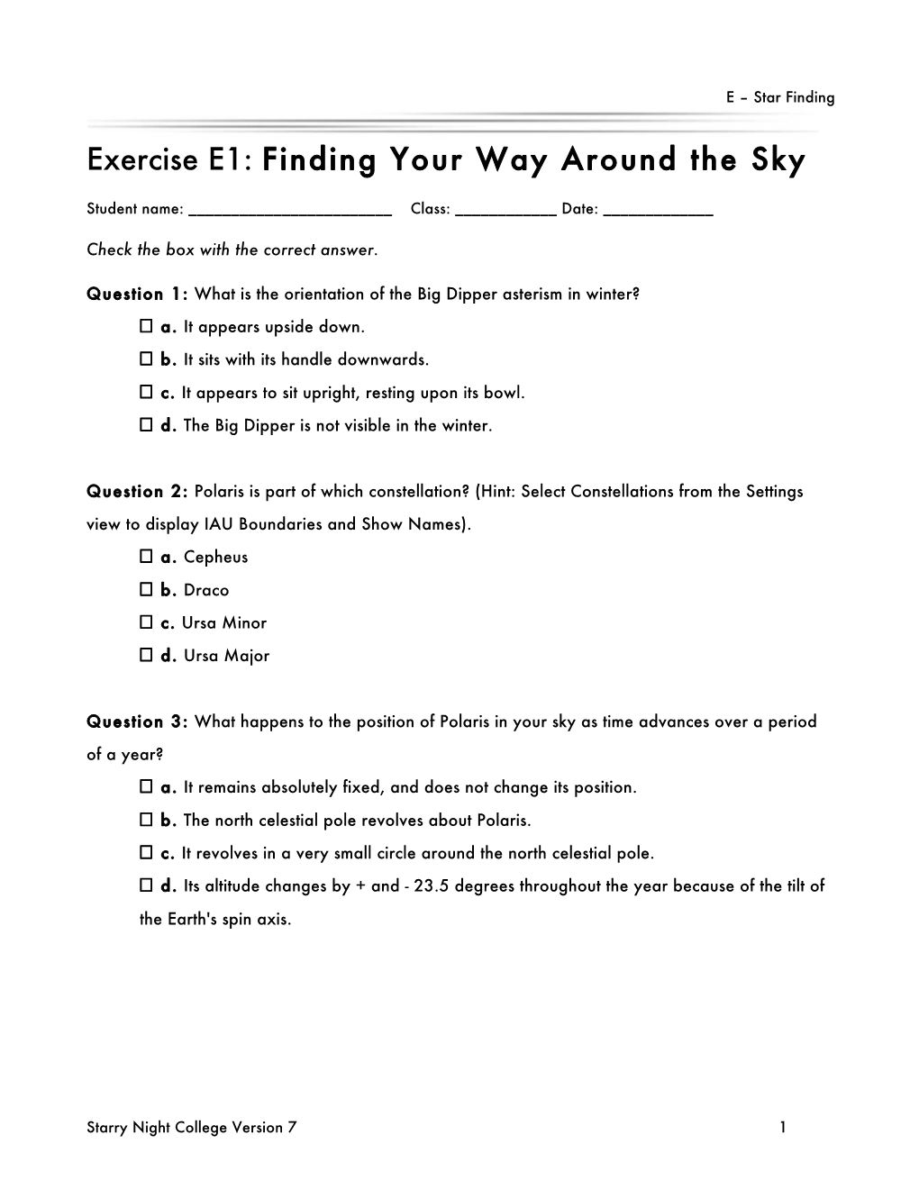 Exercise E1: Finding Your Way Around the Sky