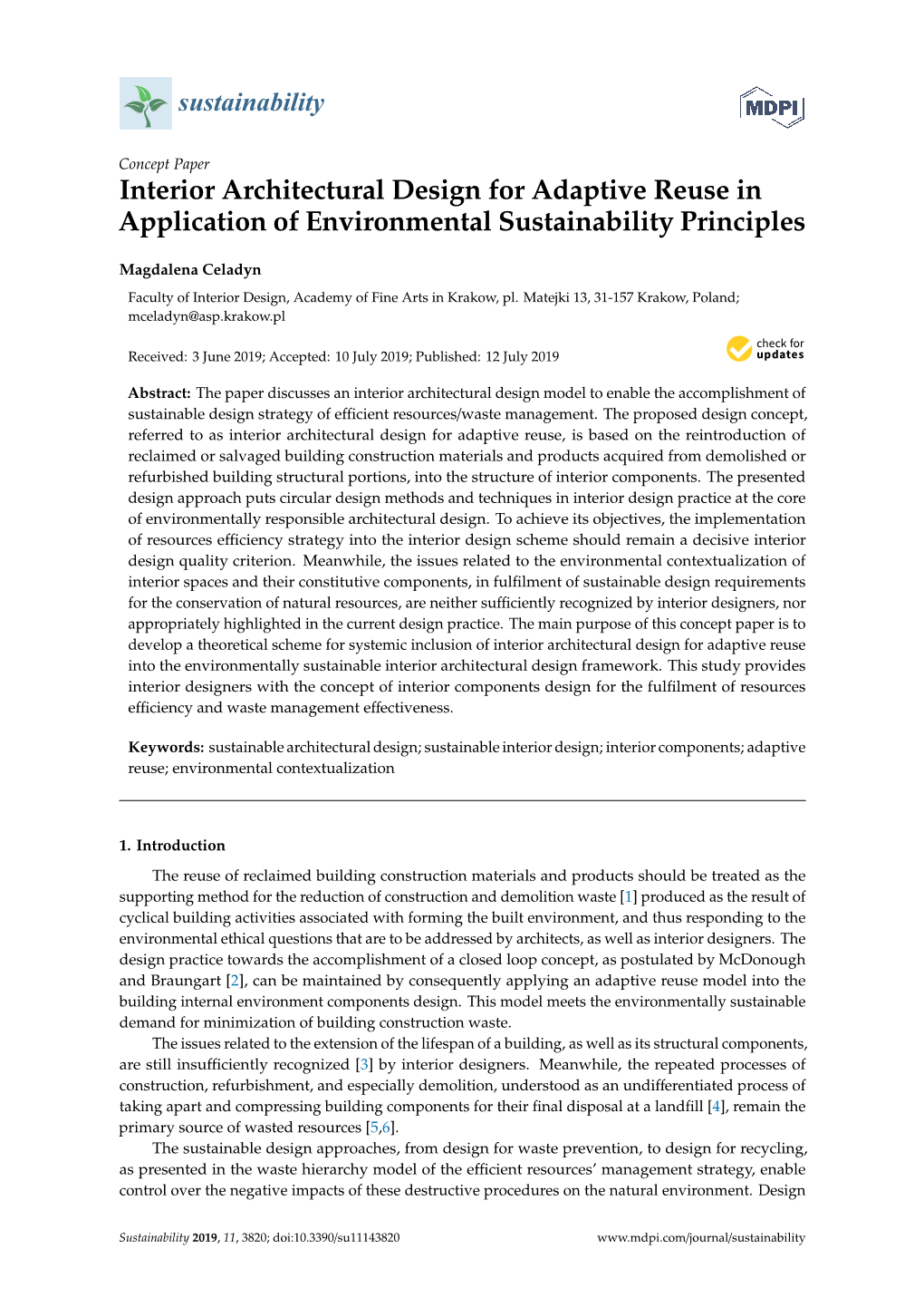 Interior Architectural Design for Adaptive Reuse in Application of Environmental Sustainability Principles