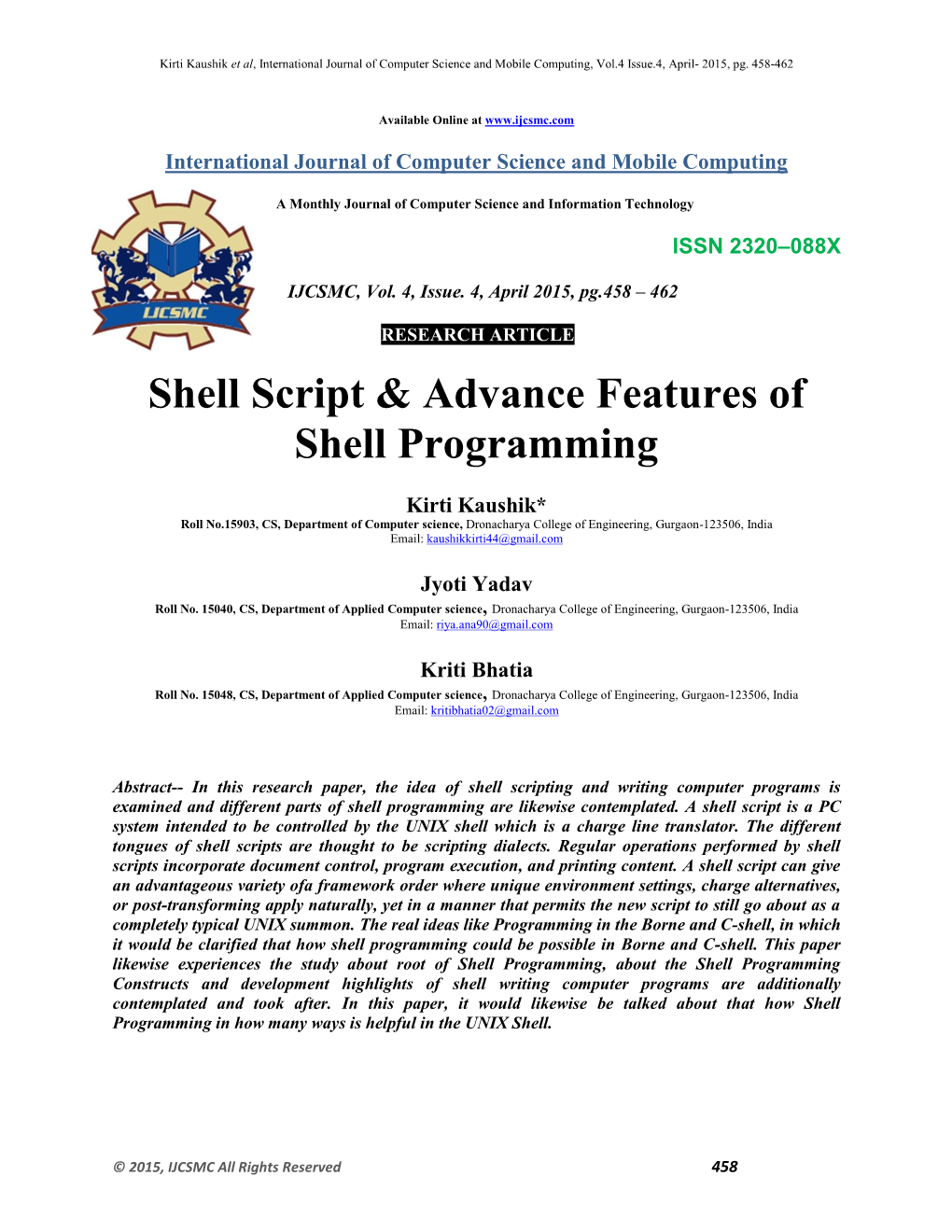 Shell Script & Advance Features of Shell Programming