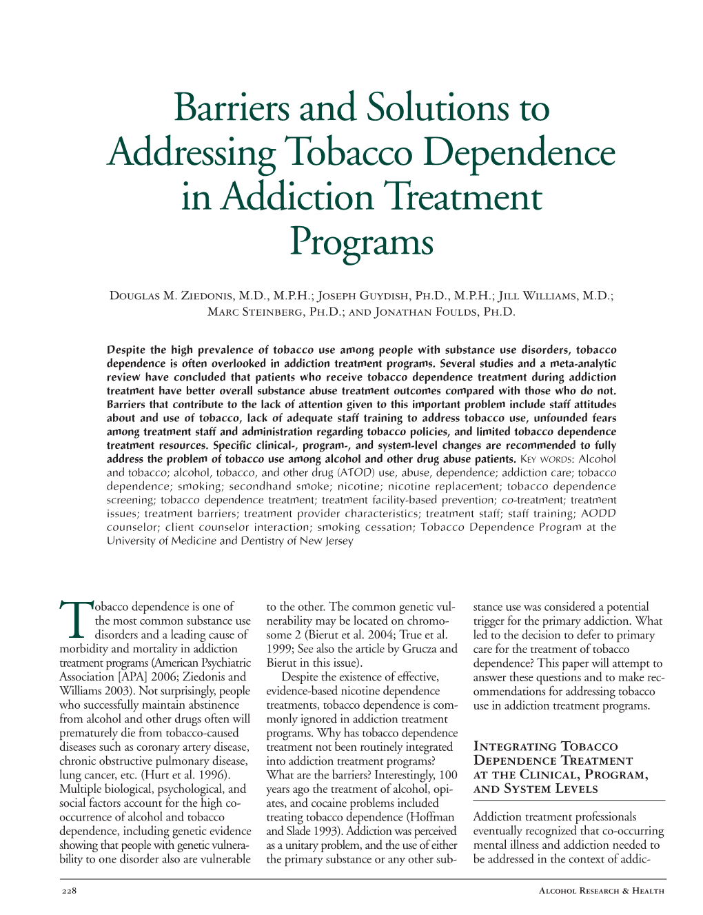 Barriers and Solutions to Addressing Tobacco Dependence in Addiction Treatment Programs