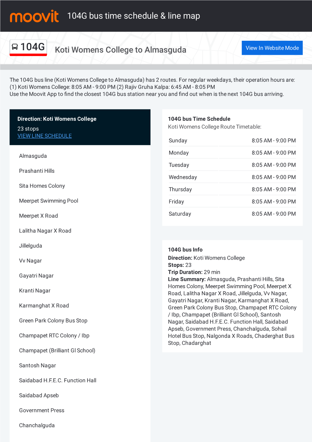 104G Bus Time Schedule & Line Route