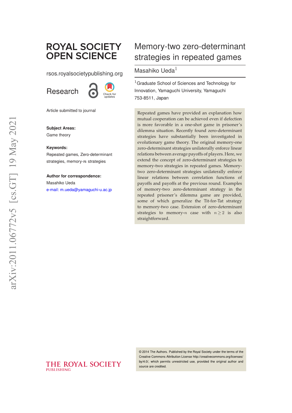 Arxiv:2011.06772V5 [Cs.GT] 19 May 2021