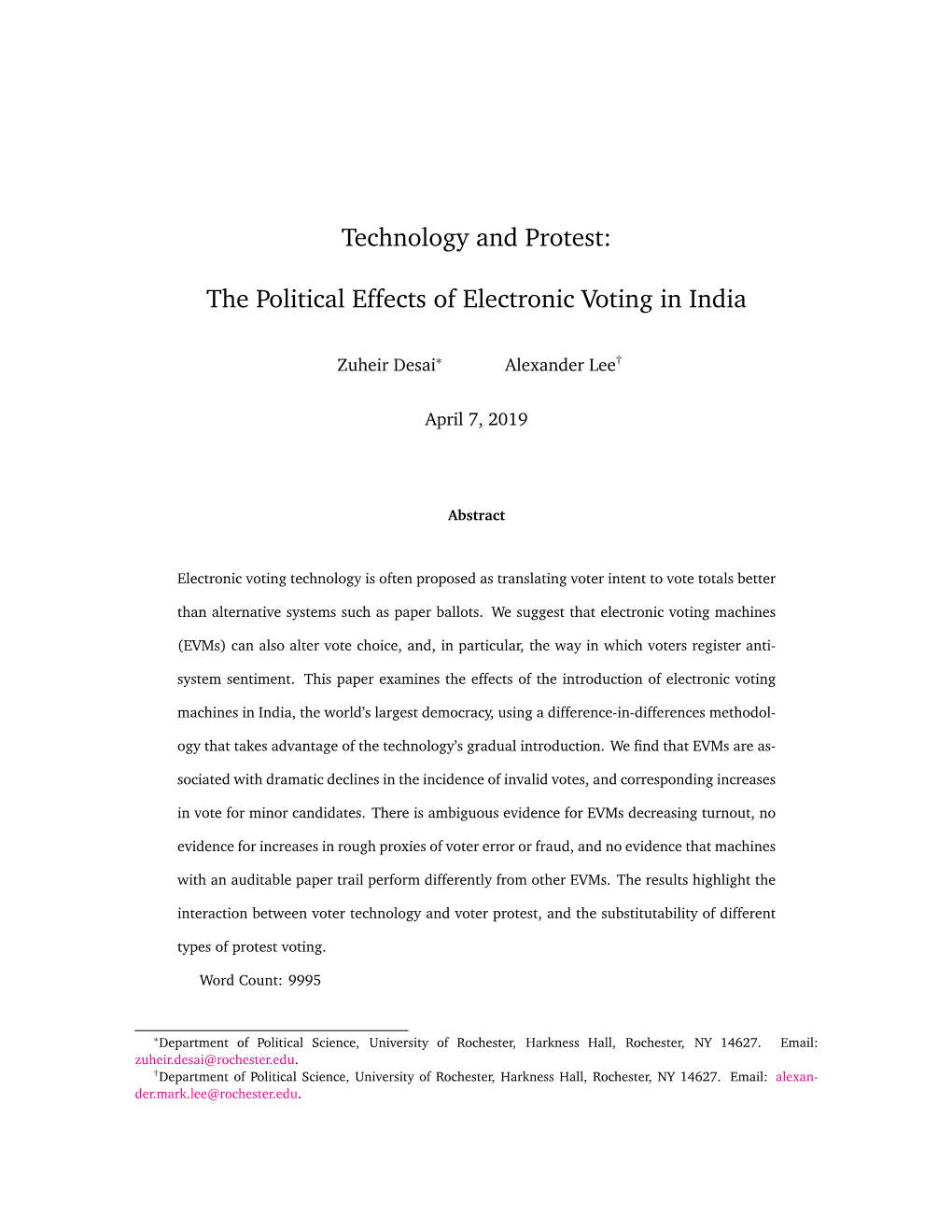 The Political Effects of Electronic Voting in India