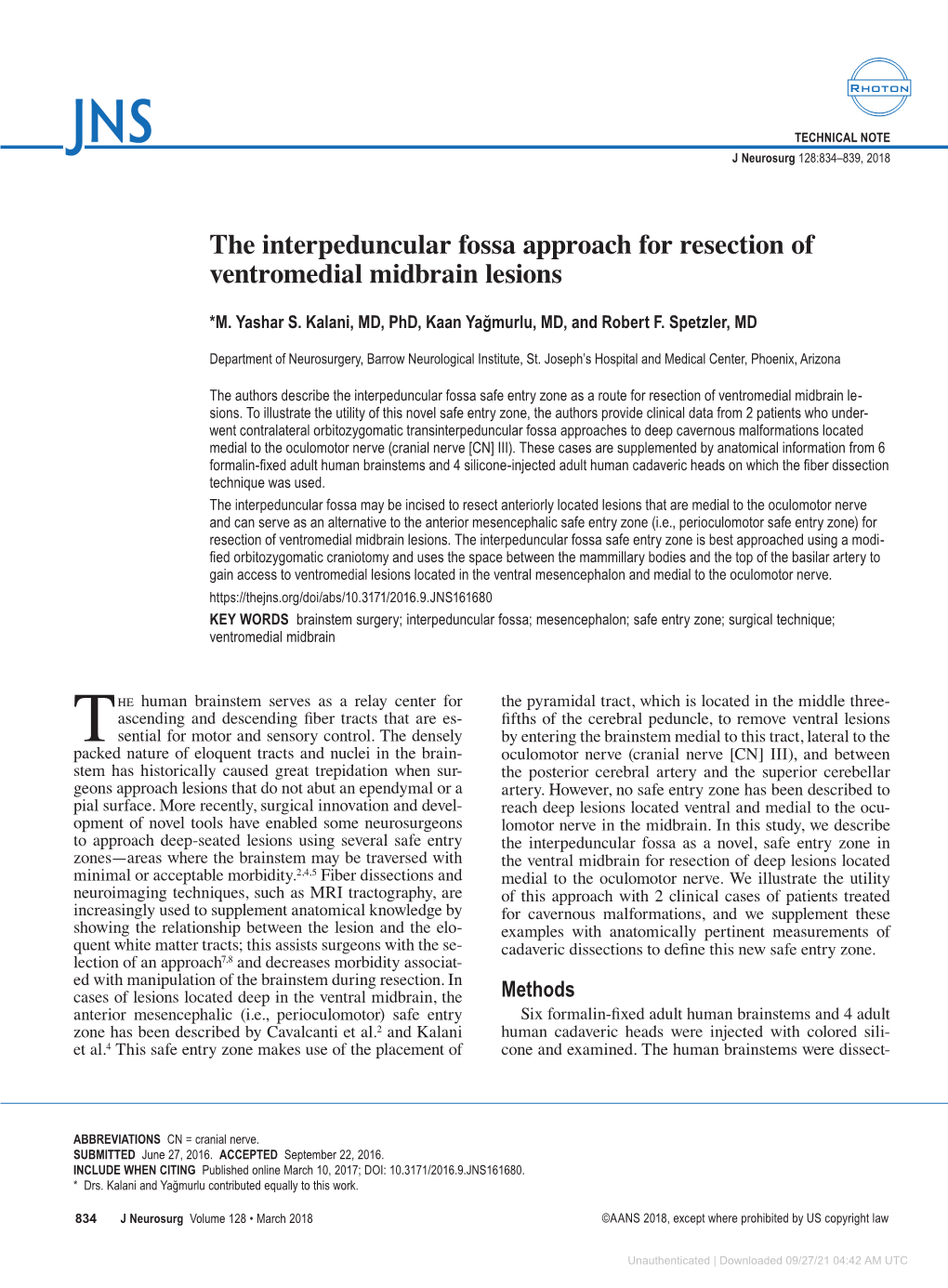The Interpeduncular Fossa Approach for Resection of Ventromedial Midbrain Lesions