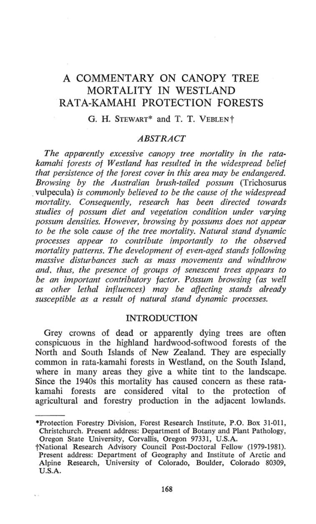 A Commentary on Canopy Tree Mortality in Westland Rata-Kamahi Protection Forests G