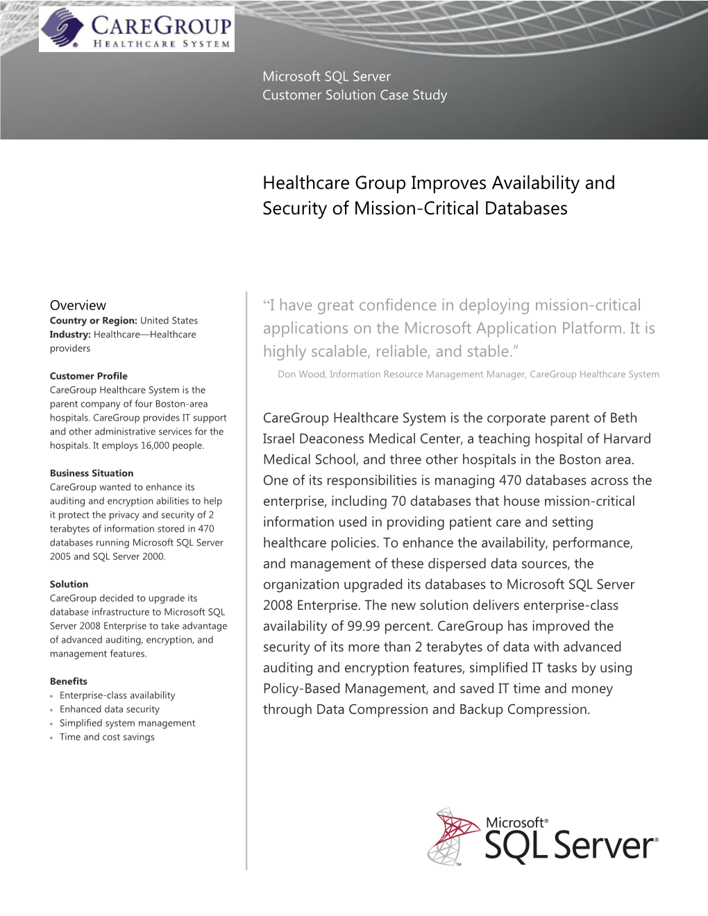 Healthcare Group Improves Availability and Security of Mission-Critical Databases