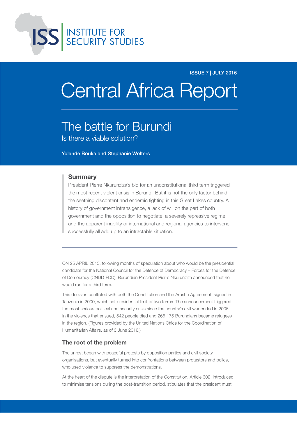 Central Africa Report: the Battle for Burundi