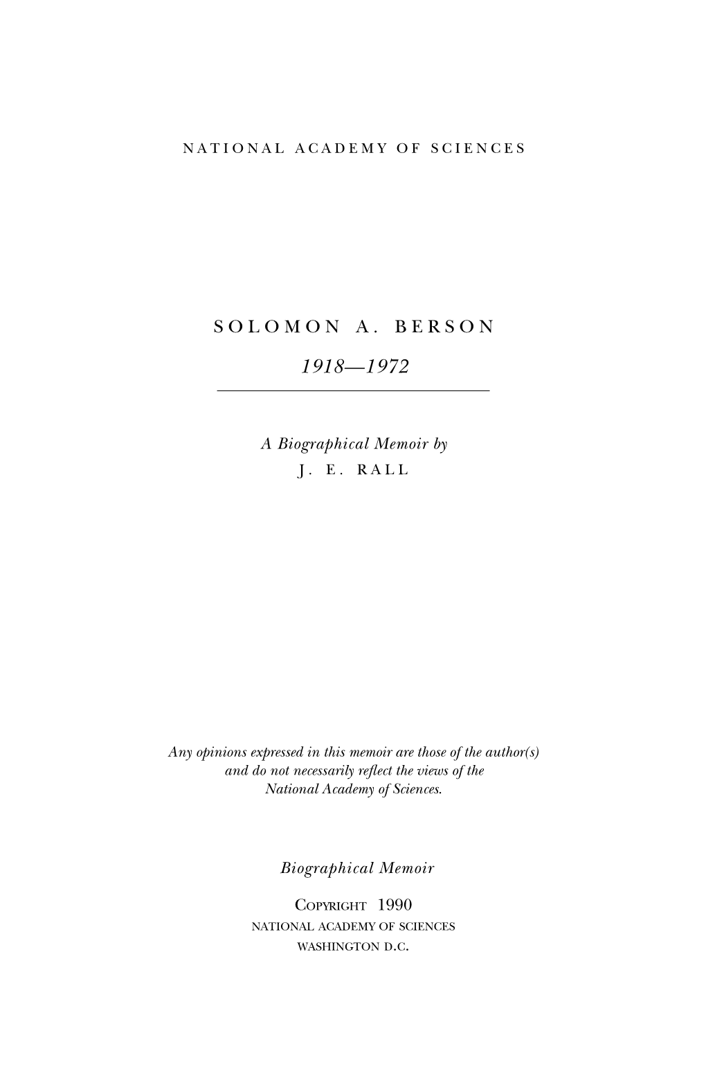 SOLOMON A. BERSON April 22,1918-April 11,1972