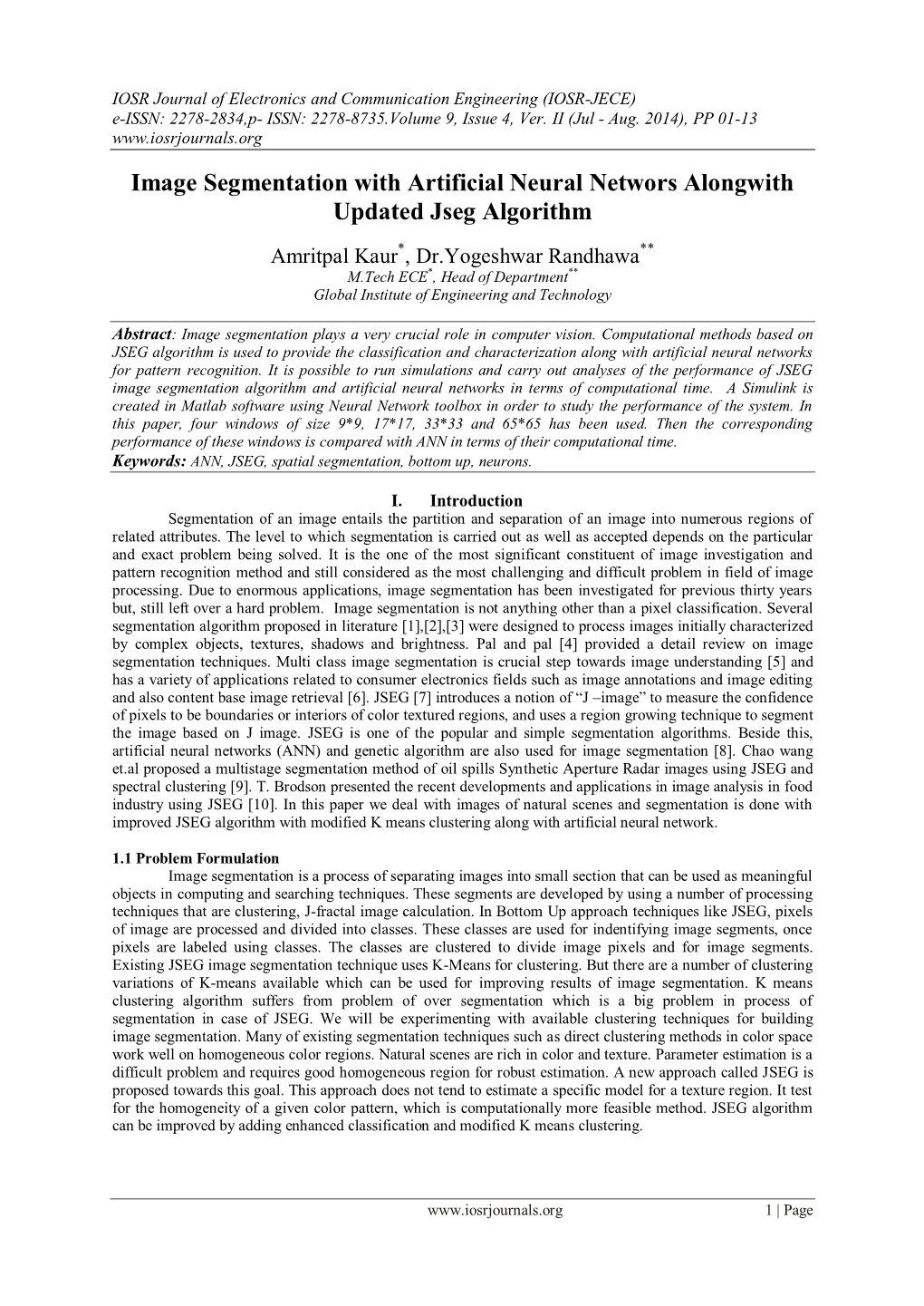 Image Segmentation with Artificial Neural Networs Alongwith Updated Jseg Algorithm