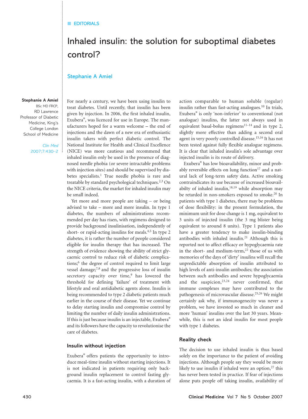 Inhaled Insulin: the Solution for Suboptimal Diabetes Control?