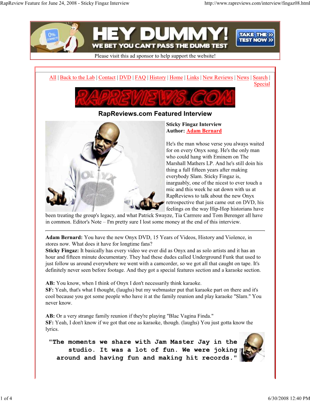 Rapreview Feature for June 24, 2008 - Sticky Fingaz Interview