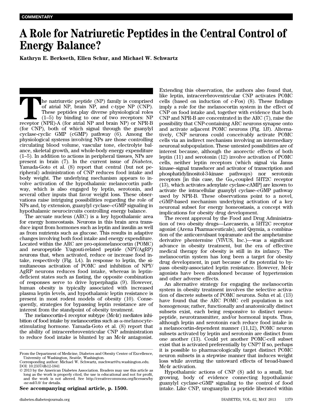 A Role for Natriuretic Peptides in the Central Control of Energy Balance? Kathryn E