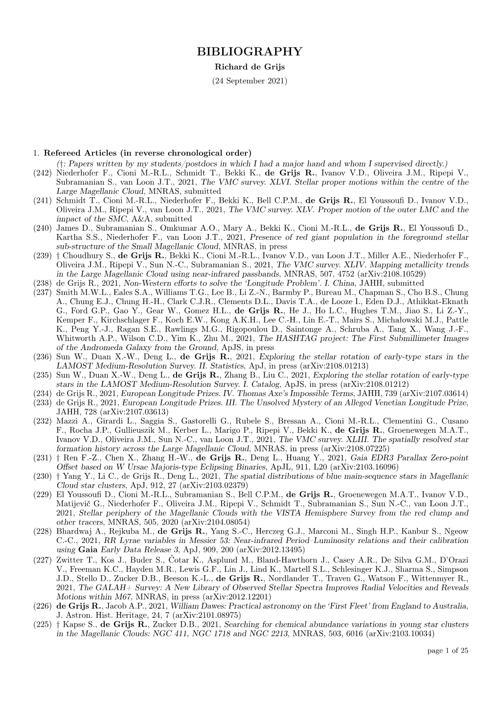 BIBLIOGRAPHY Richard De Grijs (24 September 2021)