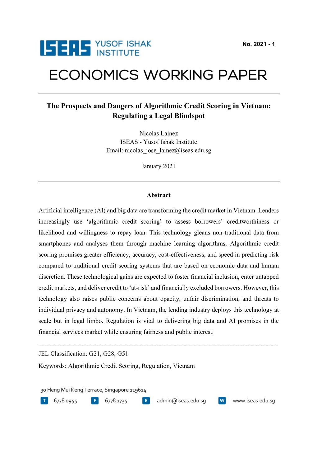 The Prospects and Dangers of Algorithmic Credit Scoring in Vietnam: Regulating a Legal Blindspot