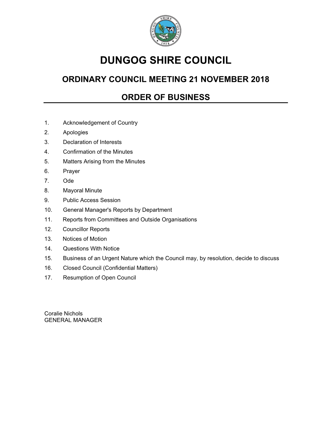 Dungog Shire Council Ordinary Council Meeting 21