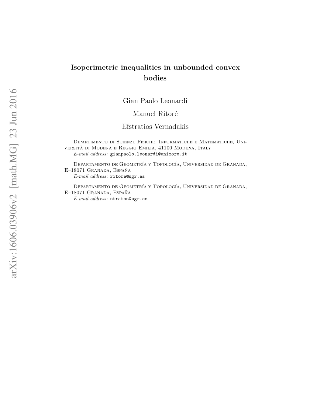 Isoperimetric Inequalities in Unbounded Convex Bodies