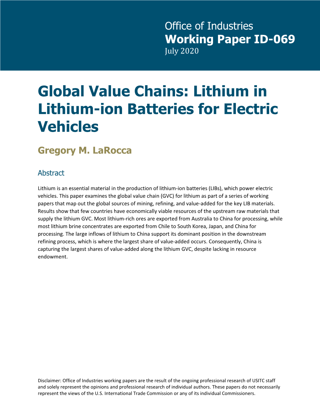 Lithium in Lithium-Ion Batteries for Electric Vehicles