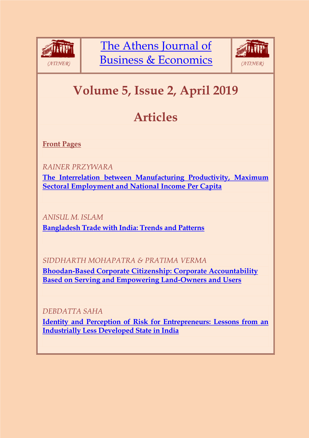 Volume 5, Issue 2, April 2019 Articles