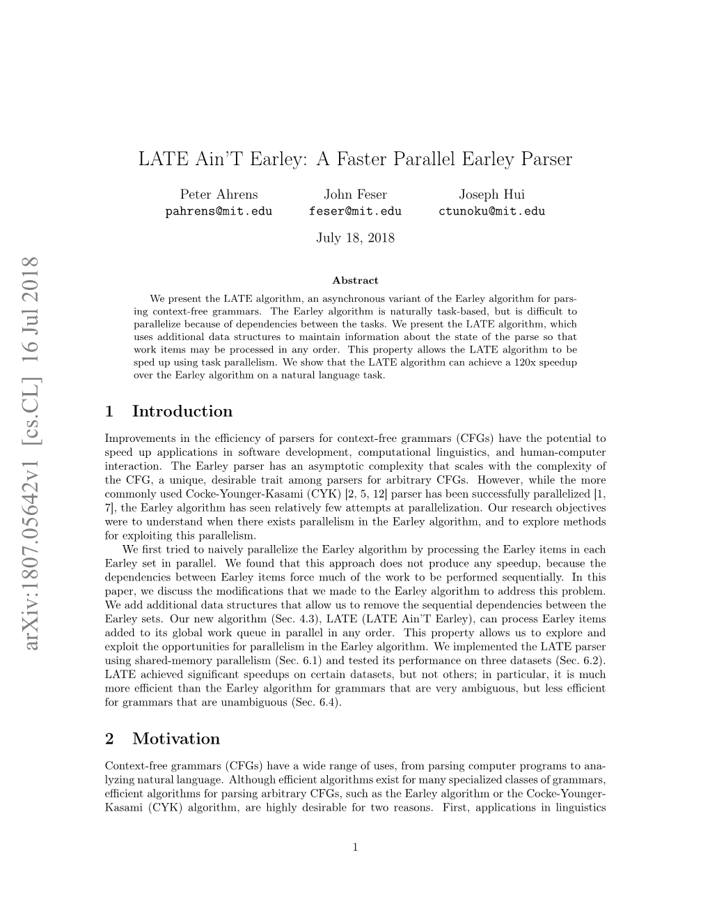 LATE Ain't Earley: a Faster Parallel Earley Parser