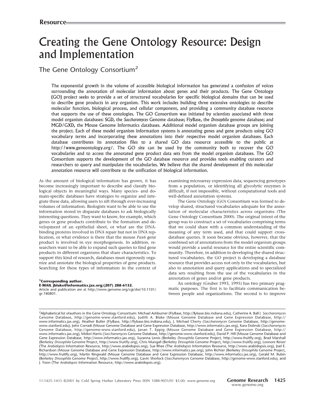 Creating the Gene Ontology Resource: Design and Implementation