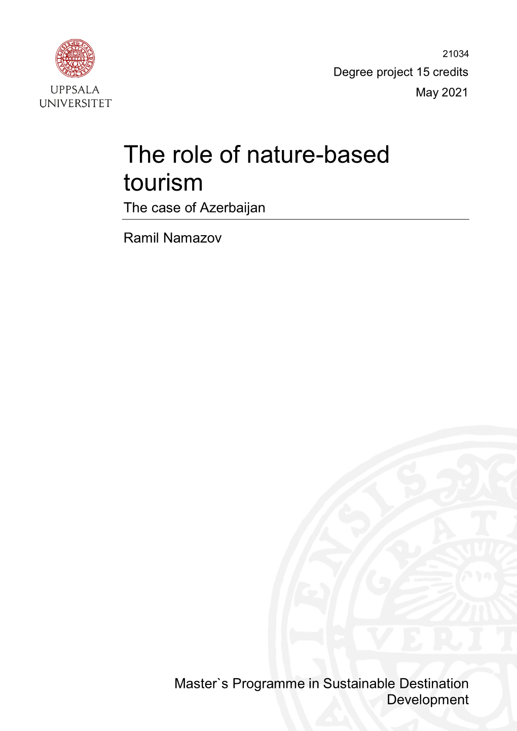 The Role of Nature-Based Tourism the Case of Azerbaijan