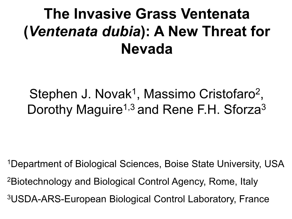 Ventenata Dubia): a New Threat for Nevada