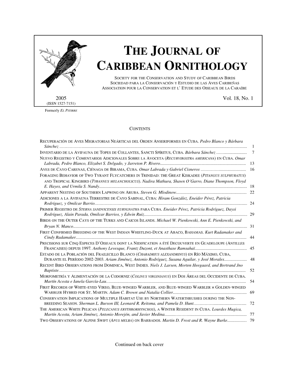 The Journal of Caribbean Ornithology