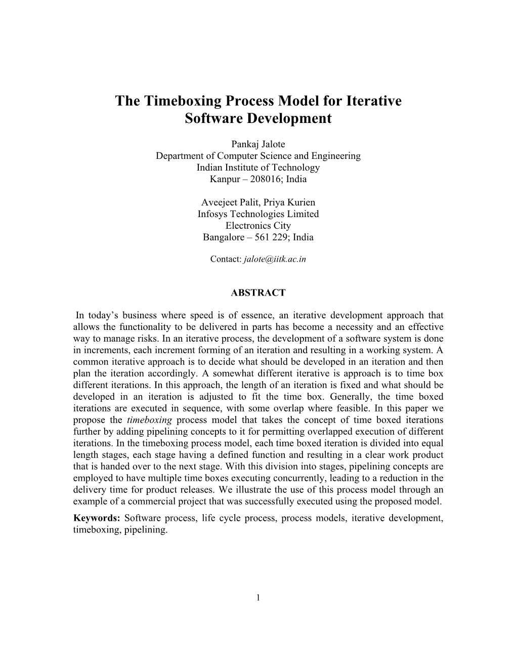 The Timeboxing Process Model for Iterative Software Development