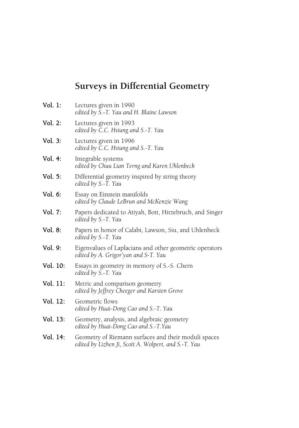 Surveys in Differential Geometry