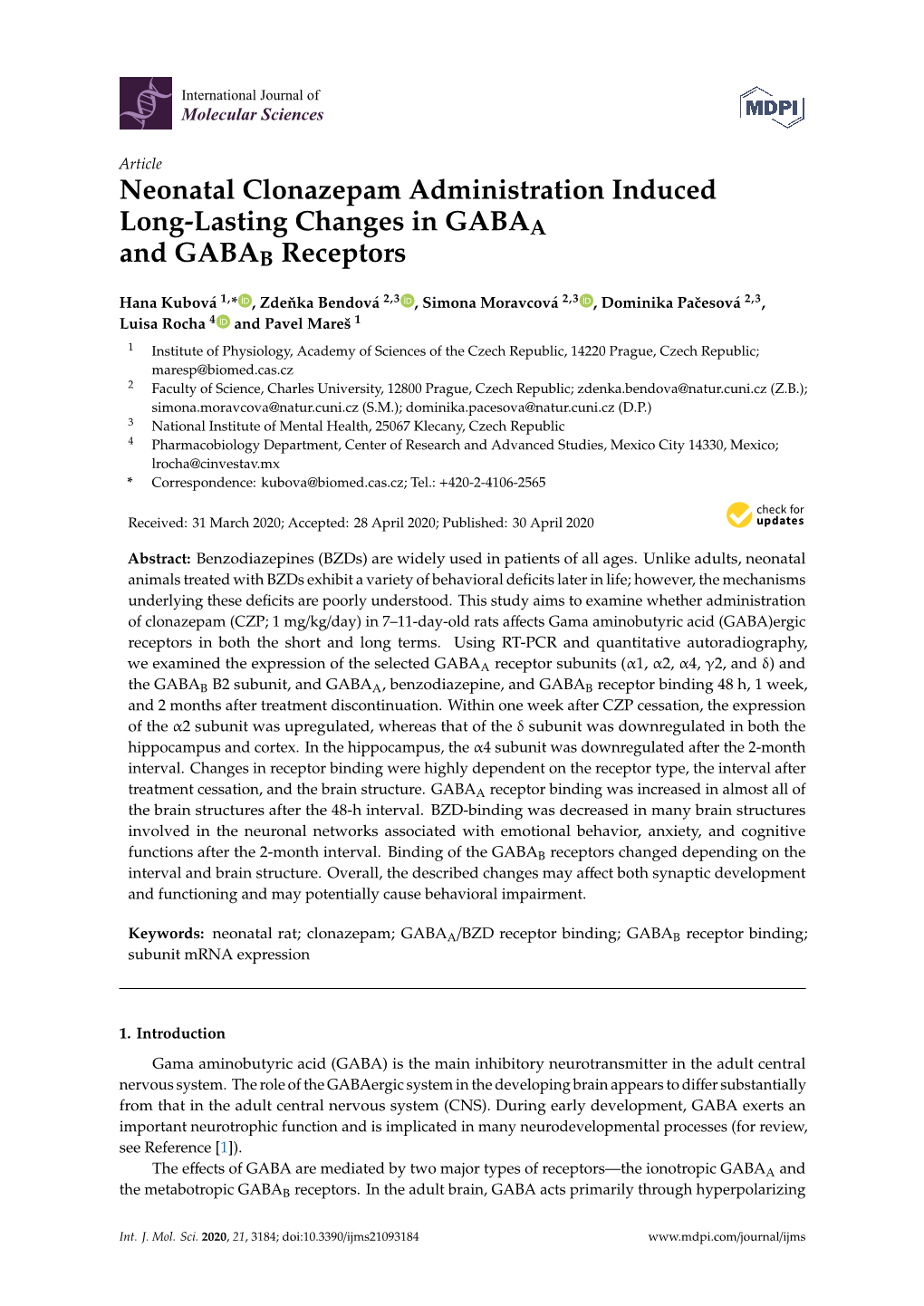 Neonatal Clonazepam Administration Induced Long-Lasting Changes in GABAA and GABAB Receptors