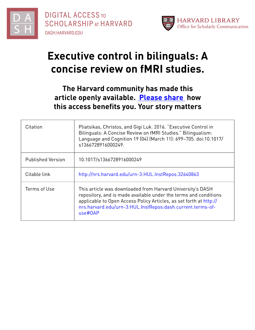 Executive Control in Bilinguals: a Concise Review on Fmri Studies