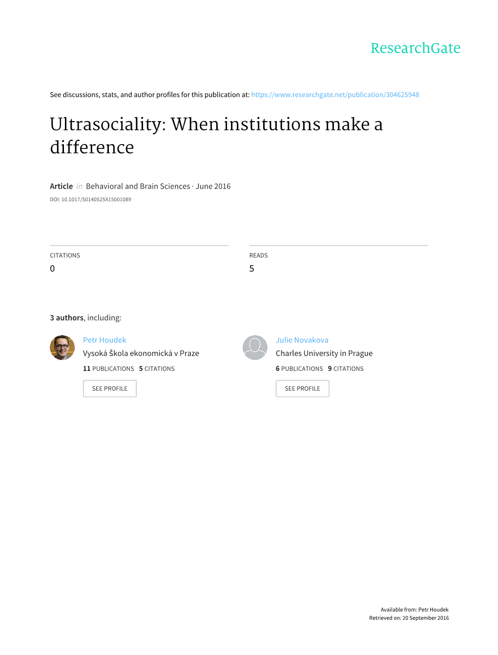 Ultrasociality: When Institutions Make a Difference