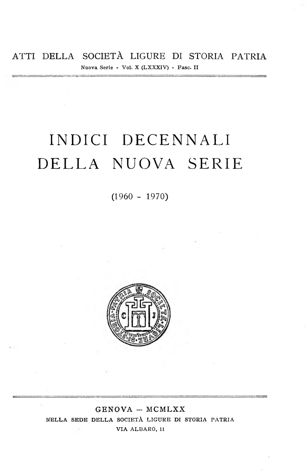 Indici Decennali Della Nuova Serie