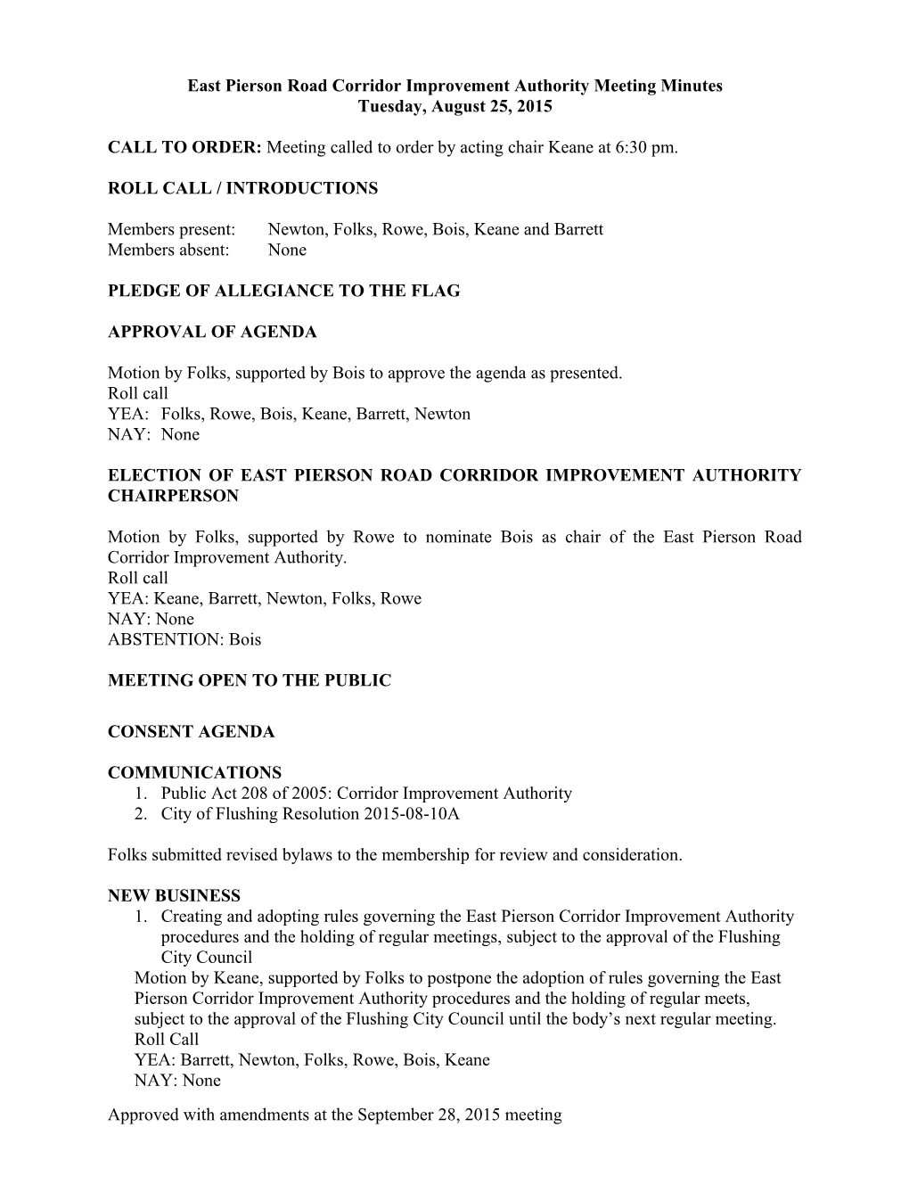 East Pierson Road Corridor Improvement Authority Meeting Minutes