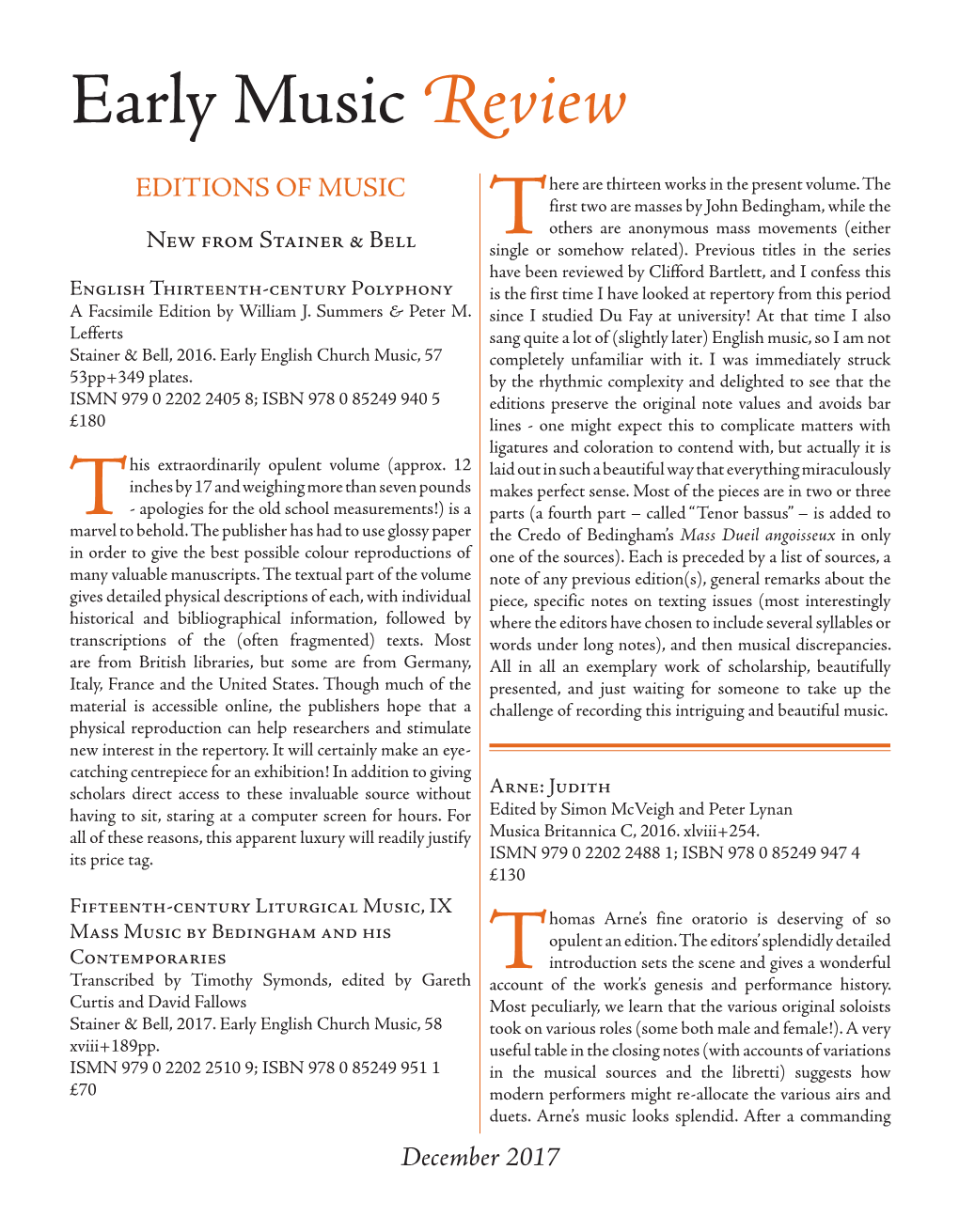 Early Music Review EDITIONS of MUSIC Here Are Thirteen Works in the Present Volume