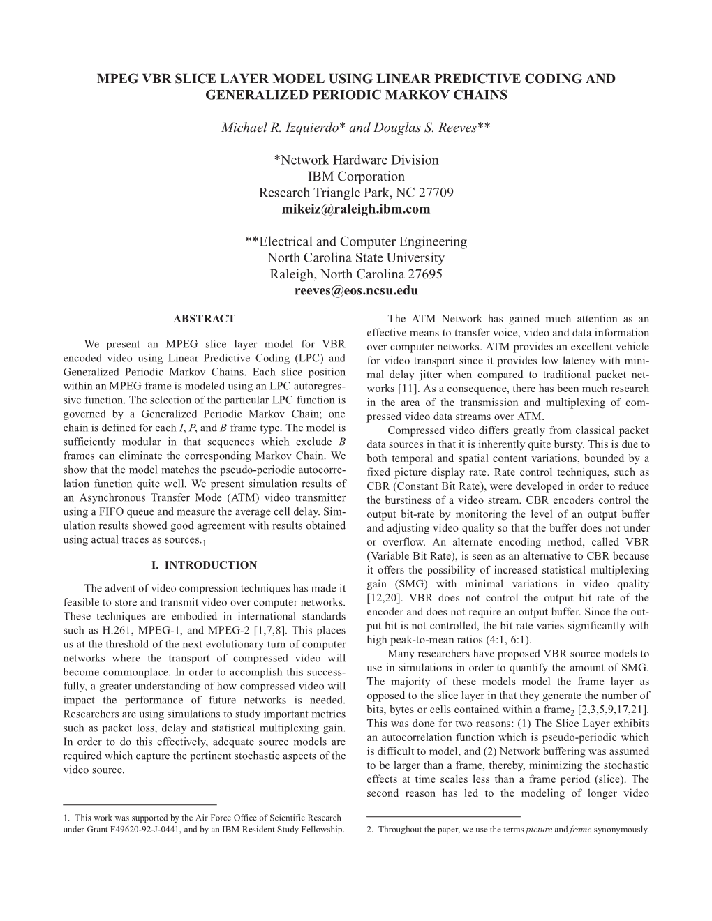 Mpeg Vbr Slice Layer Model Using Linear Predictive Coding and Generalized Periodic Markov Chains