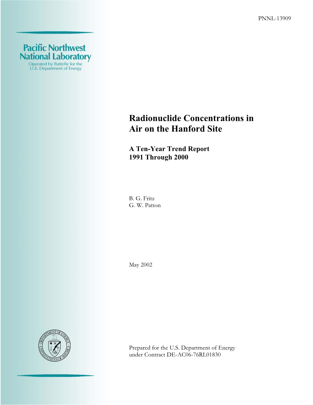 Radionuclide Concentrations in Air on the Hanford Site