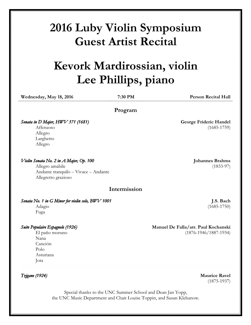 Guest Artist Recital, Luby Symposium