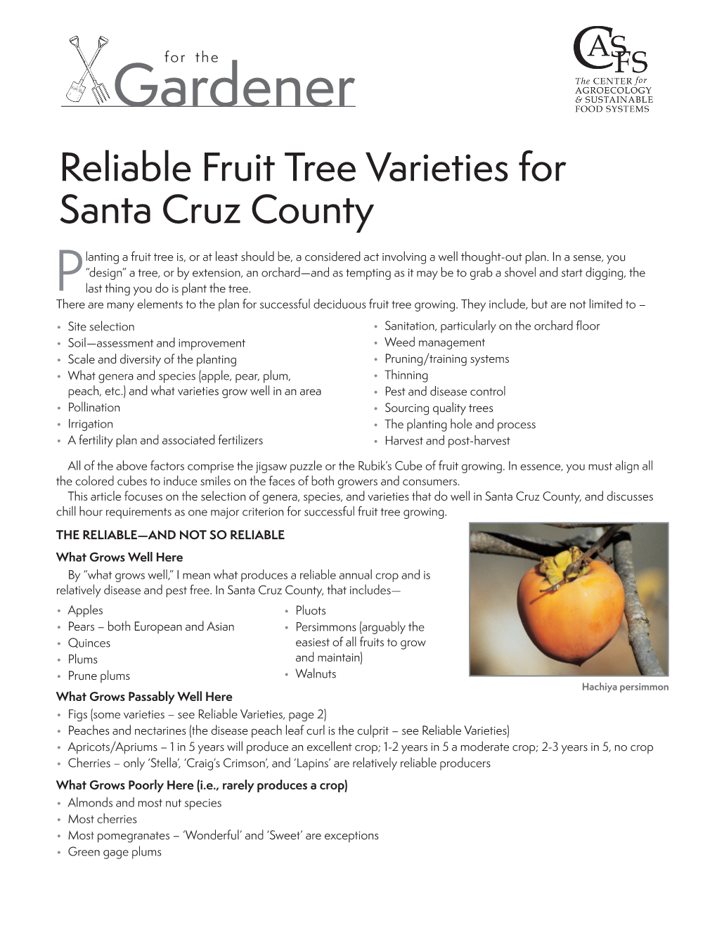 Reliable Fruit Tree Varieties for Santa Cruz County