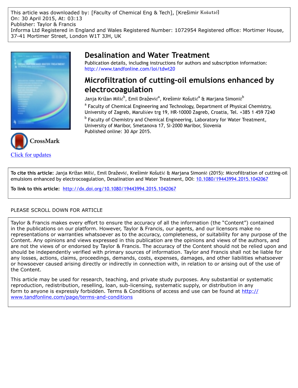 Microfiltration of Cutting-Oil Emulsions Enhanced by Electrocoagulation