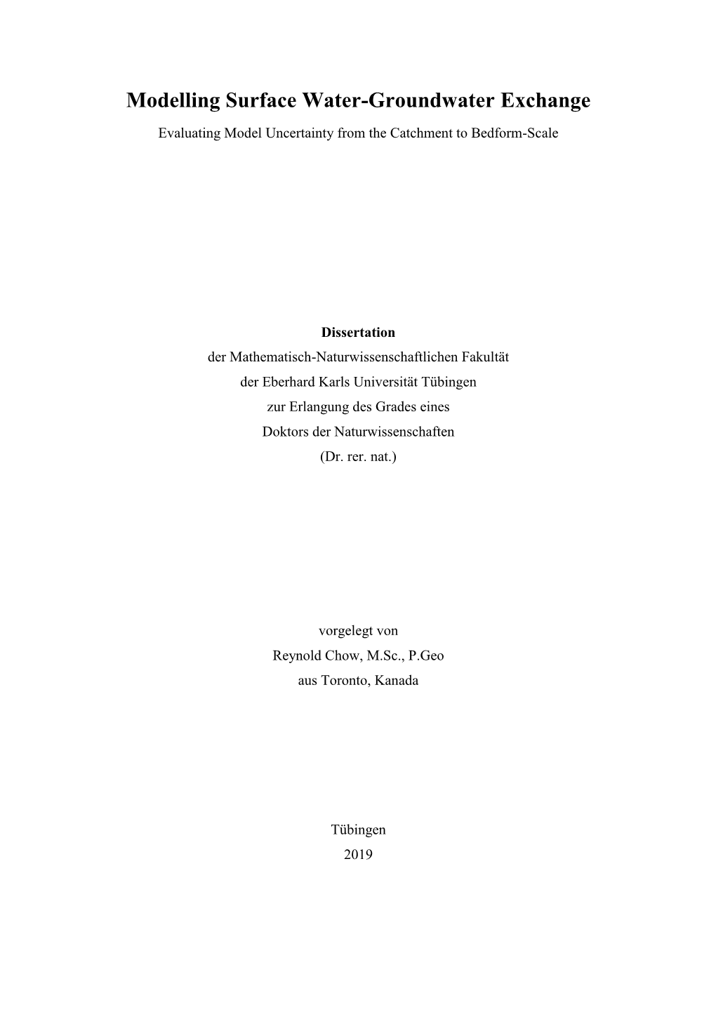 Modelling Surface Water-Groundwater Exchange