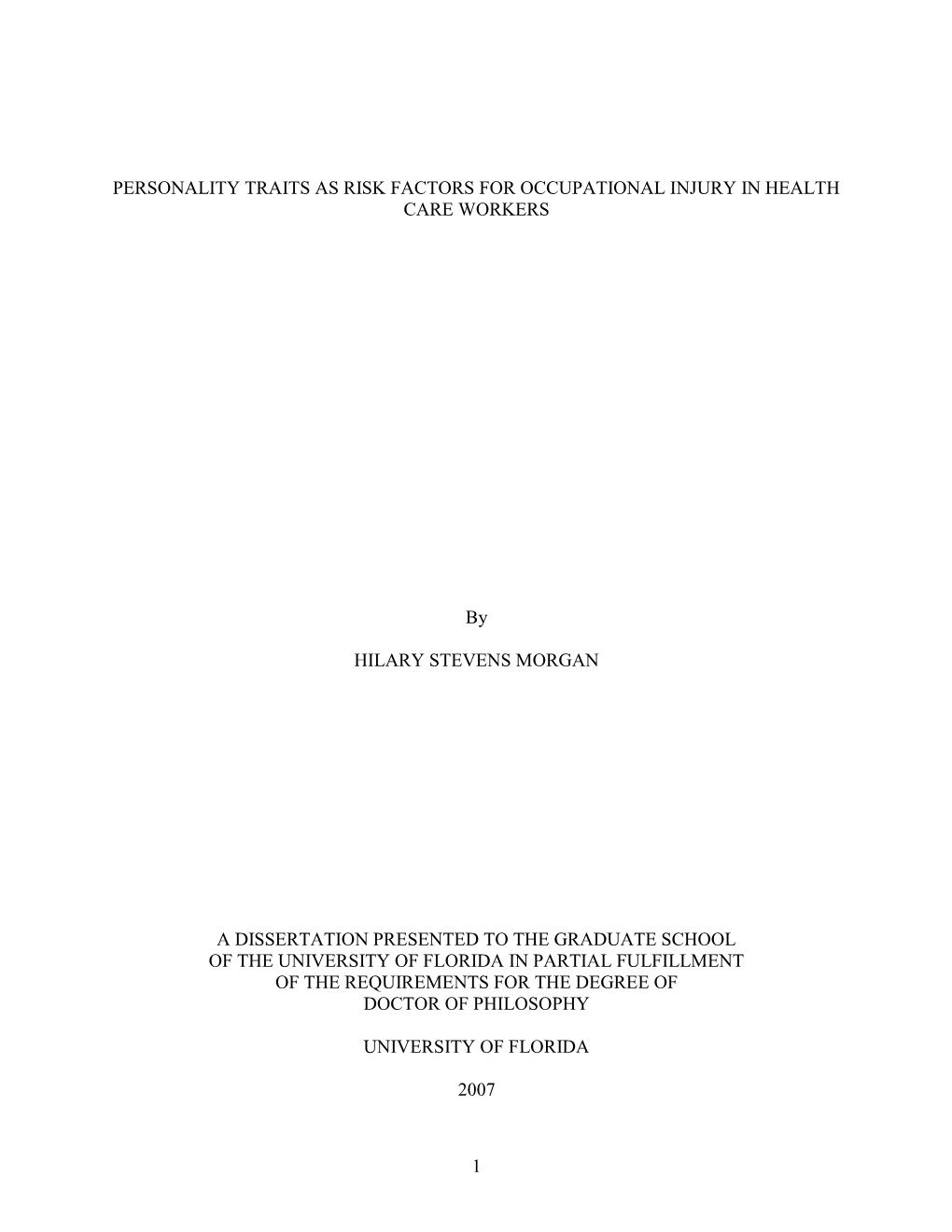 Personality Traits As Risk Factors for Occupational Injury in Health Care Workers