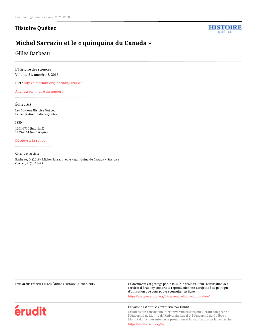 Michel Sarrazin Et Le « Quinquina Du Canada » Gilles Barbeau